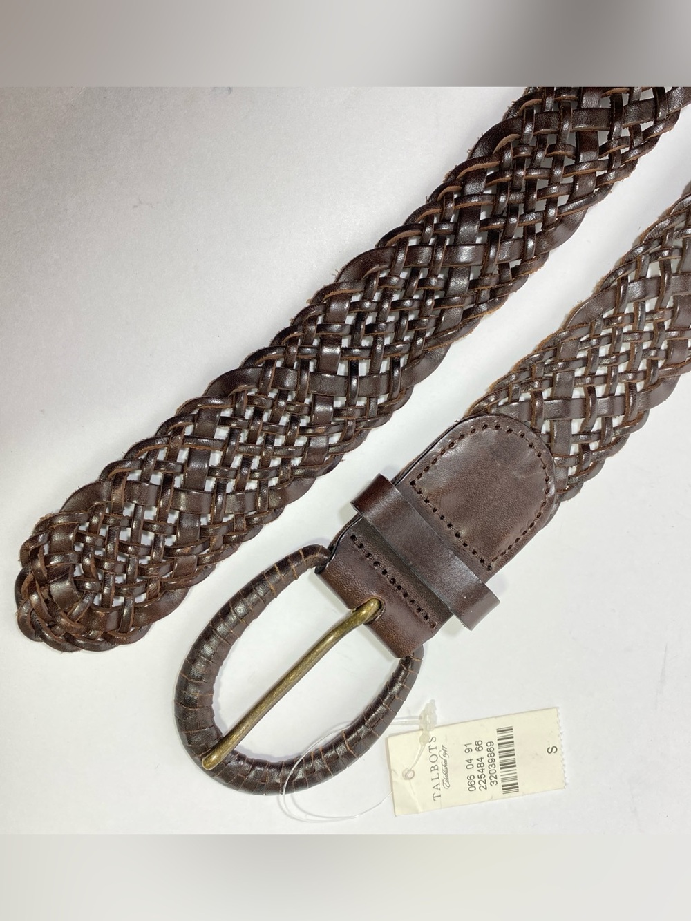 Talbots Women's Braided Woven Genuine Leather Belt Brown Sz S Leather Buckle NWT - Picture 3 of 11